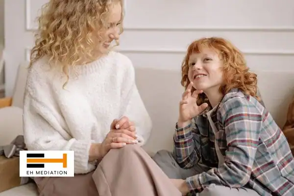Happy mother and child after sorting child arrangements mediation Crowborough